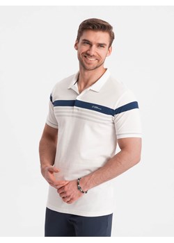 Koszulka męska polo z trójkolorowymi pasami - biała V4 OM-POSS-0127 ze sklepu ombre w kategorii T-shirty męskie - zdjęcie 171315429