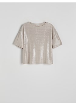 Reserved - T-shirt boxy z metalicznym efektem - srebrny ze sklepu Reserved w kategorii Bluzki damskie - zdjęcie 171318417