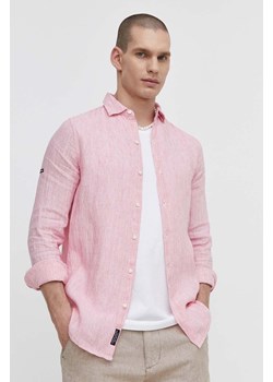Superdry koszula lniana kolor różowy regular z kołnierzykiem klasycznym ze sklepu ANSWEAR.com w kategorii Koszule męskie - zdjęcie 171323478