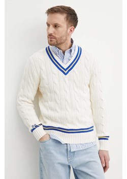 Polo Ralph Lauren sweter bawełniany kolor beżowy  710934013 ze sklepu ANSWEAR.com w kategorii Swetry męskie - zdjęcie 171323937