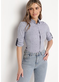 Granatowa Taliowana Koszula z Delikatnym Wzorem Brimenna ze sklepu Born2be Odzież w kategorii Koszule damskie - zdjęcie 171326536