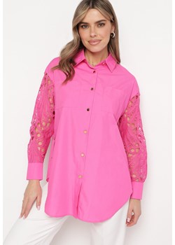 Fuksjowa Koszula Oversize z Ażurowym Wzorem na Rękawach Vadena ze sklepu Born2be Odzież w kategorii Koszule damskie - zdjęcie 171326675
