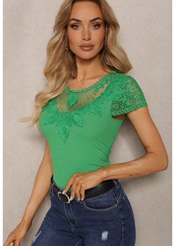 Zielony T-shirt z Ozdobną Koronką Dlilana ze sklepu Renee odzież w kategorii Bluzki damskie - zdjęcie 171327939