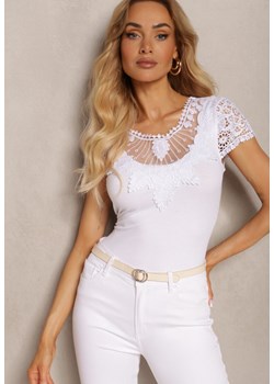 Biały T-shirt z Ozdobną Koronką Dlilana ze sklepu Renee odzież w kategorii Bluzki damskie - zdjęcie 171327949