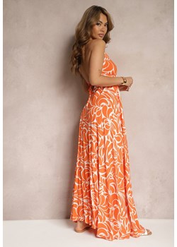 Pomarańczowa Rozkloszowana Sukienka Wiązana na Plecach z Wiskozy Wiasara ze sklepu Renee odzież w kategorii Sukienki - zdjęcie 171328026