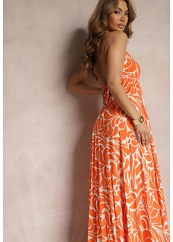 Pomarańczowa Rozkloszowana Sukienka Wiązana na Plecach z Wiskozy Wiasara ze sklepu Renee odzież w kategorii Sukienki - zdjęcie 171328029