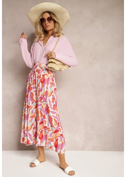 Beżowo-RóżoweSpodnie Kuloty z Wiskozy High Waist z Gumką w Pasie Alaqinta ze sklepu Renee odzież w kategorii Spodnie damskie - zdjęcie 171328129