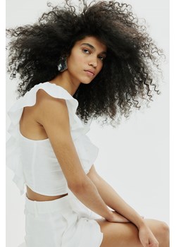 H & M - Krótka bluzka z domieszką lnu - Biały ze sklepu H&M w kategorii Bluzki damskie - zdjęcie 171337199