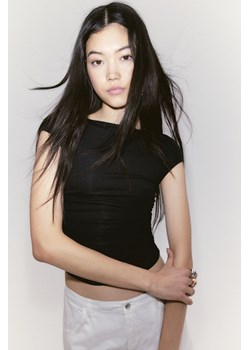 H & M - Marszczony top z kapturkowym rękawem - Czarny ze sklepu H&M w kategorii Bluzki damskie - zdjęcie 171337225
