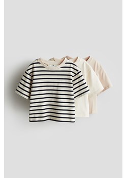 H & M - Bawełniany T-shirt 3-pak - Beżowy ze sklepu H&M w kategorii Bluzki dziewczęce - zdjęcie 171337259