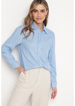 Niebieska Koszula o Klasycznym Fasonie z Lnem i Wiskozą Starisa ze sklepu Born2be Odzież w kategorii Koszule damskie - zdjęcie 171349775