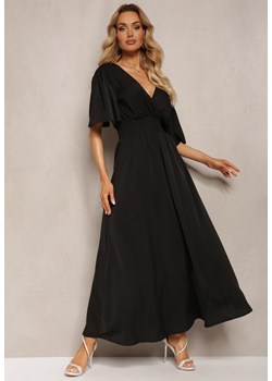 Czarna Sukienka z Luźnymi Rękawami Wiązaniem z Wycięciem na Plecach i Gumką w Talii Valenta ze sklepu Renee odzież w kategorii Sukienki - zdjęcie 171350019