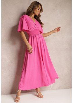 Różowa Sukienka z Luźnymi Rękawami Wiązaniem z Wycięciem na Plecach i Gumką w Talii Valenta ze sklepu Renee odzież w kategorii Sukienki - zdjęcie 171350029