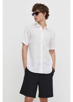 Theory koszula lniana kolor biały regular z kołnierzykiem klasycznym ze sklepu ANSWEAR.com w kategorii Koszule męskie - zdjęcie 171353008