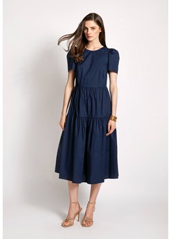 Granatowa popelinowa sukienka z falbaniastym dołem ze sklepu Molton w kategorii Sukienki - zdjęcie 171353046