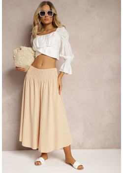 Jasnobeżowe Spodnie Szerokie Luźne High Waist Inestria ze sklepu Renee odzież w kategorii Spodnie damskie - zdjęcie 171357276