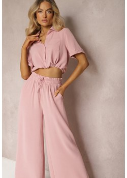 Różowy Dwuczęściowy Komplet Koszula z Krótkim Rękawem i Guzikami Spodnie z Gumką w Talii Zinesaa ze sklepu Renee odzież w kategorii Komplety i garnitury damskie - zdjęcie 171357286