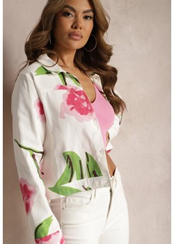 Beżowo-Różowa Kurtka Jeansowa z Bawełny we Florystyczny Print Arielapa ze sklepu Renee odzież w kategorii Kurtki damskie - zdjęcie 171357475