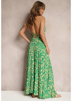 Zielona Rozkloszowana Sukienka Wiązana na Plecach z Wiskozy Wiasara ze sklepu Renee odzież w kategorii Sukienki - zdjęcie 171357527