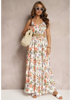 Biało-Różowa Wiskozowa Sukienka na Ramiączkach z Falbanką Lrinesa ze sklepu Renee odzież w kategorii Sukienki - zdjęcie 171357575