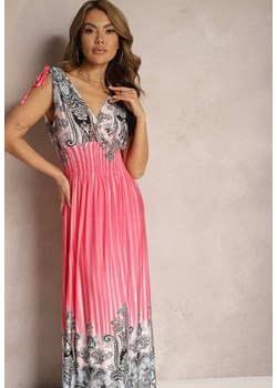 Różowa Rozkloszowana Sukienka z Trójkątnym Dekoltem i Ściągaczami w Ramionach Aneapmia ze sklepu Renee odzież w kategorii Sukienki - zdjęcie 171357695