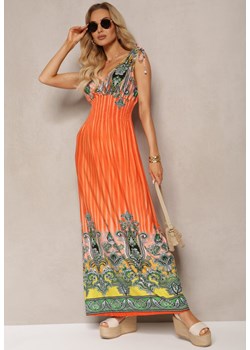 Pomarańczowa Rozkloszowana Sukienka z Trójkątnym Dekoltem i Ściągaczami w Ramionach Aneapmia ze sklepu Renee odzież w kategorii Sukienki - zdjęcie 171357705
