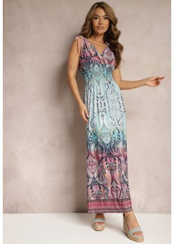 Niebiesko-Różowa Sukienka z Mozaikowym Wzorem Boho Gumką w Pasie i Sznurkami na Ramionach Ainervea ze sklepu Renee odzież w kategorii Sukienki - zdjęcie 171357715