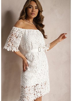 Biała Sukienka o Klasycznym Fasonie z Koronką i Paskiem Ineslina ze sklepu Renee odzież w kategorii Sukienki - zdjęcie 171357775
