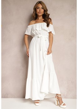 Biała Hiszapanka Sukienka o Rozkloszowanym Fasonie z Falbanką Naviara ze sklepu Renee odzież w kategorii Sukienki - zdjęcie 171357785