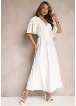 Biała Sukienka z Luźnymi Rękawami Wiązaniem z Wycięciem na Plecach i Gumką w Talii Valenta ze sklepu Renee odzież w kategorii Sukienki - zdjęcie 171357805