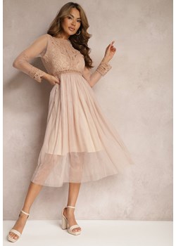 Beżowa Sukienka Agathusa ze sklepu Renee odzież w kategorii Sukienki - zdjęcie 171357825
