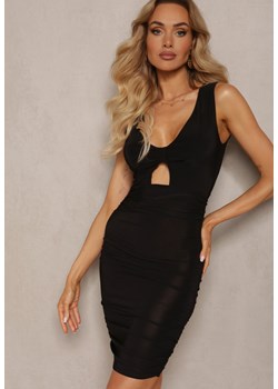 Czarna Sukienka Bodycon z Wycięciem w Talii i Marszczeniem na Dole Vinestria ze sklepu Renee odzież w kategorii Sukienki - zdjęcie 171357835