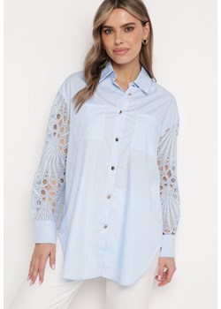 Niebieska Koszula Oversize z Ażurowym Wzorem na Rękawach Vadena ze sklepu Born2be Odzież w kategorii Koszule damskie - zdjęcie 171358236