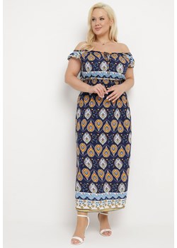 Granatowa Sukienka Bawełniana z Gumką w Talii i Mozaikowym Wzorem Vestra ze sklepu Born2be Odzież w kategorii Sukienki - zdjęcie 171358909