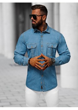 Koszula męska jeansowa niebieska OZONEE O/450246 ze sklepu ozonee.pl w kategorii Koszule męskie - zdjęcie 171361349
