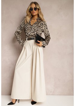 Beżowe Spodnie High Waist z Szerokimi Nogawkami i Paskiem Brillara ze sklepu Renee odzież w kategorii Spodnie damskie - zdjęcie 171361656
