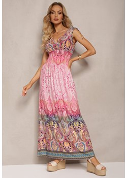 Jasnoróżowa Sukienka z Mozaikowym Wzorem Boho Gumką w Pasie i Sznurkami na Ramionach Ainervea ze sklepu Renee odzież w kategorii Sukienki - zdjęcie 171361706