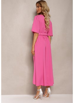 Różowa Sukienka o Kopertowym Kroju z Marszczoną Gumką i Paskiem w Talii Dariane ze sklepu Renee odzież w kategorii Sukienki - zdjęcie 171361748
