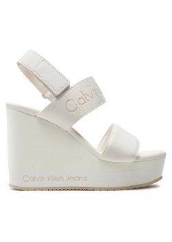 Sandały Calvin Klein Jeans Wedge Sandal Webbing In Mr YW0YW01360 Biały ze sklepu eobuwie.pl w kategorii Sandały damskie - zdjęcie 171369535