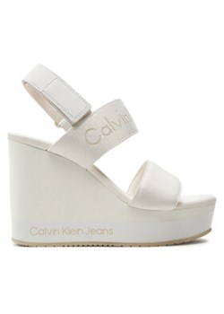 Calvin Klein Jeans Sandały Wedge Sandal Webbing In Mr YW0YW01360 Biały ze sklepu MODIVO w kategorii Sandały damskie - zdjęcie 171370285