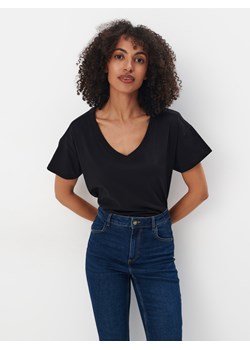 Mohito - Bawełniany t-shirt - czarny ze sklepu Mohito w kategorii Bluzki damskie - zdjęcie 171370506