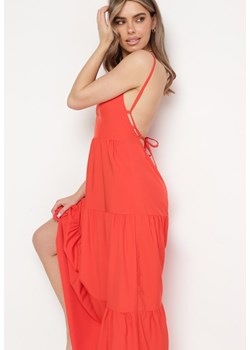 Czerwona Rozkloszowana Sukienka na Ramiączkach Zawiązywana z Tyłu z Elastyczną Gumką w Talii Grililena ze sklepu Born2be Odzież w kategorii Sukienki - zdjęcie 171372186