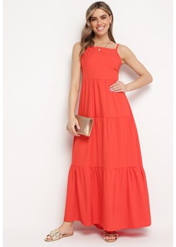 Czerwona Rozkloszowana Sukienka na Ramiączkach Zawiązywana z Tyłu z Elastyczną Gumką w Talii Grililena ze sklepu Born2be Odzież w kategorii Sukienki - zdjęcie 171372188
