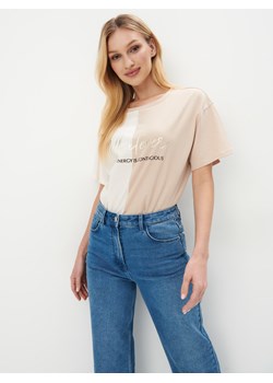 Mohito - Dwukolorowy t-shirt - beżowy ze sklepu Mohito w kategorii Bluzki damskie - zdjęcie 171372675