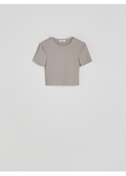 Reserved - Krótki t-shirt - jasnoszary ze sklepu Reserved w kategorii Bluzki damskie - zdjęcie 171373188