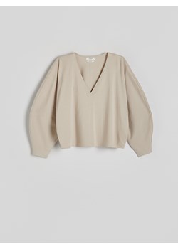 Reserved - Krótka bawełniana bluza - beżowy ze sklepu Reserved w kategorii Bluzy damskie - zdjęcie 171373305