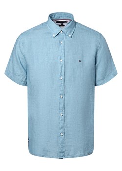 Tommy Hilfiger Męska koszula lniana Mężczyźni Regular Fit len niebieski jednolity ze sklepu vangraaf w kategorii Koszule męskie - zdjęcie 171374198
