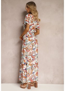 Biało-Różowa Rozkloszowana Sukienka z Bawełny o Kopertowym Kroju w Print Paisley Piavella ze sklepu Renee odzież w kategorii Sukienki - zdjęcie 171379945