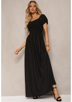 Czarna Sukienka z Gumeczkami w Talii i Przy Dekolcie z Rozkloszowanym Dołem Anideta ze sklepu Renee odzież w kategorii Sukienki - zdjęcie 171379968