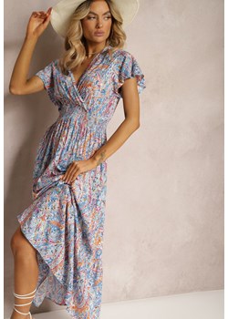 Niebiesko-Róźowa Sukienka Boho z Metaliczną Nicią Kopertowym Dekoltem i Gumką w Talii Dilaria ze sklepu Renee odzież w kategorii Sukienki - zdjęcie 171380008